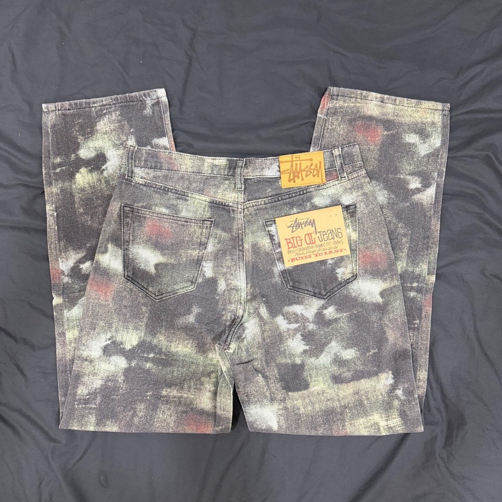 Stussy Big Ol Jeans Mens Medium Multi Color Bleached Straight Leg Roomy Fit NEW